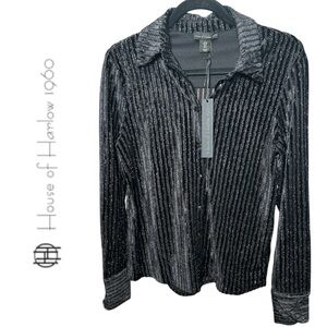 House of Harlow 1960‎ Women’s Black and Metallic Button Down Shirt - Size S